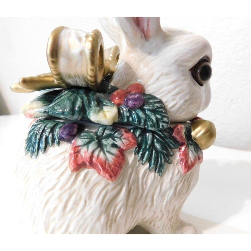Fitz & Floyd Classics Snowy Wood Bunny Rabbit Figurine Dish 5" Festive Holiday - Picture 10 of 11